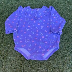 Okie Dokie Baby Girl Purple Long Sleeve Bodysuit Ruffle Animal‎ Print 6-9 Months